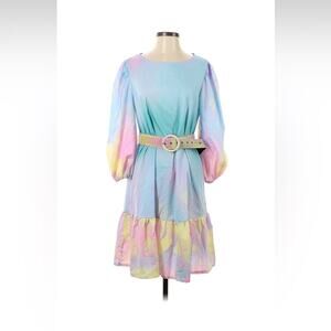 To My Lovers rainbow watercolor belted shift dress, size L